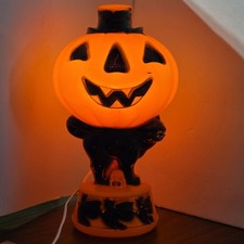 Vintage Empire 60's Halloween Jack O Lantern Pumpkin Witch Cat Blow Mold  picture