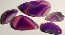 FIVE Slices of Natural Polished PURPLE Agate-Drilled Hole at Top-300 cts-Lot 2 picture