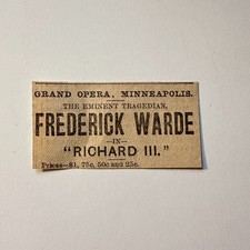 Grand Opera Minneapolis Frederick Warde In Richard III 1888 MN Clipping 5AK9-S25 picture
