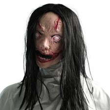 Slit-Mouthed Ghost Horror Mask with Wig - Scary Undead Costume Accessory picture