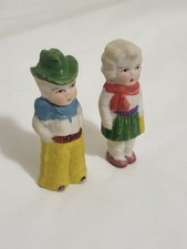 Antique pair Bisque Cowboy & Cowgirl Penny Dolls Porcelain 1920's–Exc Japan   picture