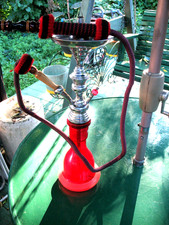 HOOKAH WATER PIPE  24'' TALL CHROME ORNATE TURNED WOOD LUCITE MADE IN EGYPT picture