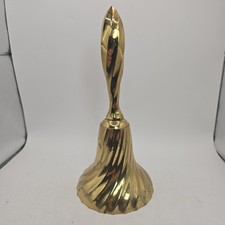 VTG Large Swirl Ribbed Lacquered Brass School House Hand Dinner Bell 9.5 In Loud picture