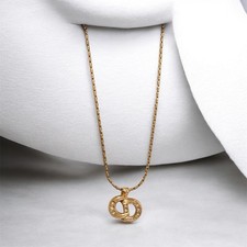 Christian Dior Gold-Finish Metal Necklace Crystals CD Logo 100% Authentic w/ COA picture