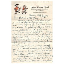 1929 Prince George Hotel NYC Envelope and Letterhead to Carolyn Hale Russ SE4 picture
