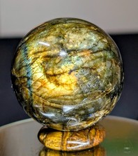High Flash Labradorite Sphere-- 55mm, 168g-- Madagascar -- Golden Blue Flash picture