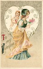 Winsch Schmucker Valentines Day Embossed Postcard Woman & Cupid Art Nouveau picture