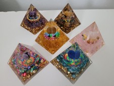 Lot 6 Acrylic Pyramid Paperweights Tie Dye Mandala Planets Chakra Tree of Life picture