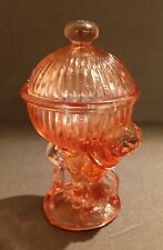 Rare Vintage Pink Glass Boy Holding 2 Pc Fluted Globe Candy/Trinket Dish. picture