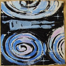 Ukrainian Soviet USSR Painting Avant-garde space astronaut figure weightlessness picture