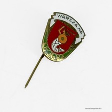 Vintage Warszawa Stick Pin Warsaw Mermaid Syrenka Coat of Arms Enamel Poland PRL picture