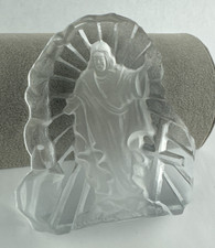 Jesus Christ Glass Art Figurine With Cross Etched Frosted 3D Display Piece picture