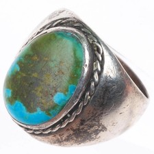 sz11 vintage Navajo sterling silver green/blue turquoise size 11 men's ring picture