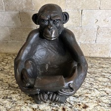 Vintage Heavy 10 lb 12oz Large Seated Monkey Holding Horns Resin picture