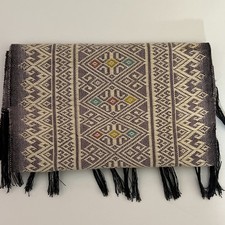 Vintage Hand Woven Thai Lao Silk Brocade Table Runner Tapestry Fringed Purple⁠ picture