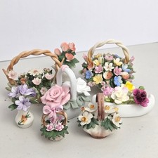 Vintage Capodimonte Coleport Porcelain Miniature Flower Baskets Vases 8pc picture