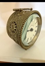 Antique Ornate 1890s New Haven Brass Filigree Alarm Clock Repousse Ornate  picture