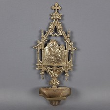 Gothic Silver-Plated Brass Holy Water Font Vintage 20th Century picture