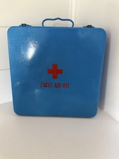 Vintage First Aid Kit Wall Mount Blue Metal Emergency Box Waterproof Case picture