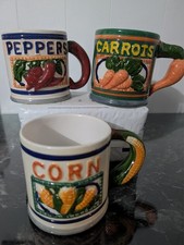 Vintage Jay Imports 1996 Vegetable Mugs Set of 3 Corn Carrots Peppers 3D Ceramic picture