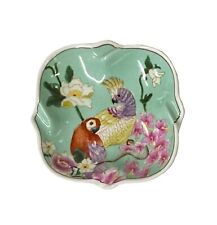Lot of 2 Parrot Bird Graphic Square Light Green Porcelain Small Plates ws2456G picture