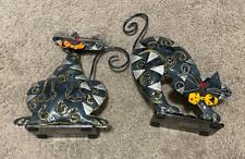 Pair of Modern Whimsical Cat Candle Holders Metal Enameled picture