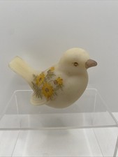 Vintage Fenton Glass Bird Figurine Satin Cameo With Hand Painted Daisies picture