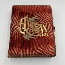 Antique Victorian Brass Art Nouveau Birds Velvet Photo Album Late 1800s | READ picture