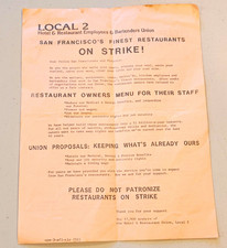Vintage 1984 San Francisco Restaurant Strike Flyer Local 2 Union Boycott List picture