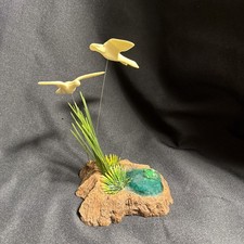 Vtg MCM Atomic Art Kinetic Bakelite Birds On Wire Frog Pond Faux Wood Base 6”x5” picture