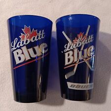 Labatt Blue Beer Pint Glasses Set of 2 Hockey Sticks NHL Barware Cobalt  picture