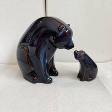 Mid Century Modern Ceramic Bear Scandinavian Purple Brown Glaze Mom And Cub picture