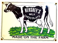 Hershey's Made on the Farm Milk Chocolate Heavy Porcelain Sign 1991 picture