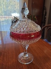Vintage Indiana Glass Ruby Red Diamond Point Pedestal Covered Compote picture