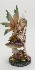 Green Forest Fairy Pixie Sitting on Mushroom 8 inches picture