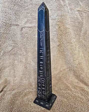 Egyptian Hieroglyphics Obelisk Statue Black Stone Look Decorative Collectible picture