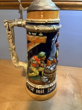 Vintage SP Gerz 3250 German Beer Stein Card Playing Peasants Pewter Lid picture