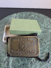 Vintage Solid Brass US Army Transportation Corps Belt Buckle Military In Box Bag picture