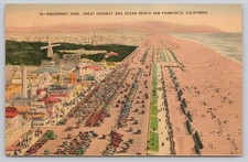1949 Ocean Beach San Francisco CA Linen Postcard Great Highway Amusement Zone picture