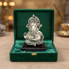 999 Silver Plated Lord Ganesha Idol Sitting with Intricate Detailing - Vighnahar picture