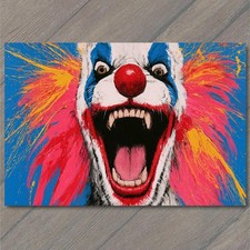 POSTCARD Clown Wolf Monster Snarl Fanged Mouth Blue Background Splatter Paint picture