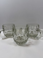 Vintage Dimpled Glass Beer Mug Tankard Set of Three (3) Pub Style Excellent  picture