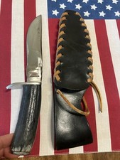 Ray Johnson Custom Handmade Fixed carbon steel  blade, Bone-Antler Handle, Knife picture