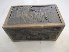 Vtg Chinese Hand Carved Ornate Case Storage Box 5 Figures Camphor Wood Large picture