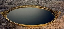 Vintage Gold Tone Oval Mirror Vanity Tray Birds Floral Hollywood Regency picture