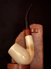 Smooth Bent Brandy Meerschaum Pipe - Red Bakelite Fishtail Stem, 9mm Filter - picture