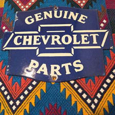 Vintage Chevrolet Porcelain Sales Service Genuine Parts Gas Pump Sign picture