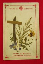 VINTAGE BETHLEHEM HOLY LAND HOLY CARD NATIVITY BIRTH OF JESUS FLOWERS picture