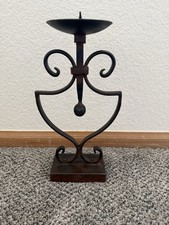 Vintage Jan Barboglio Hand Forged Wrought Iron Shield Pillar Candle Holder picture