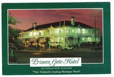 VINTAGE PRINCES GATE HOTEL AT NIGHT ROTORUA NEW ZEALAND POSTCARD picture